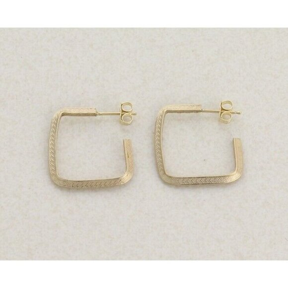 14k Yellow Gold Square Textured Hoop Earrings - Picture 1 of 6